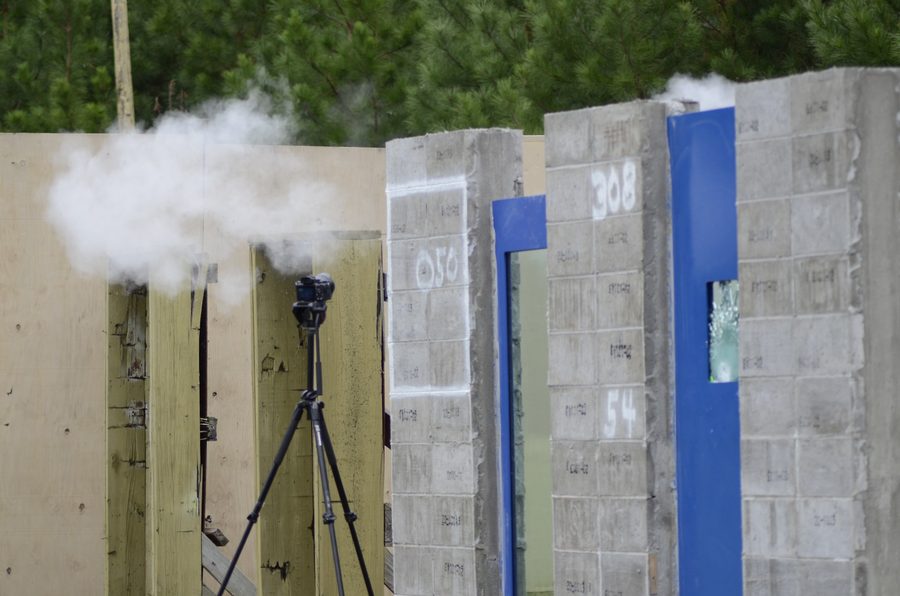 Live fire testing in progress against Amidon Shield wall sections