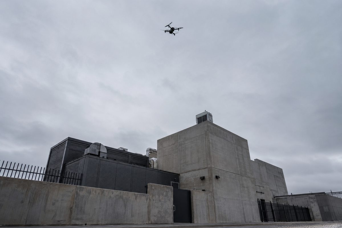 A drone over a hardened concrete facility
